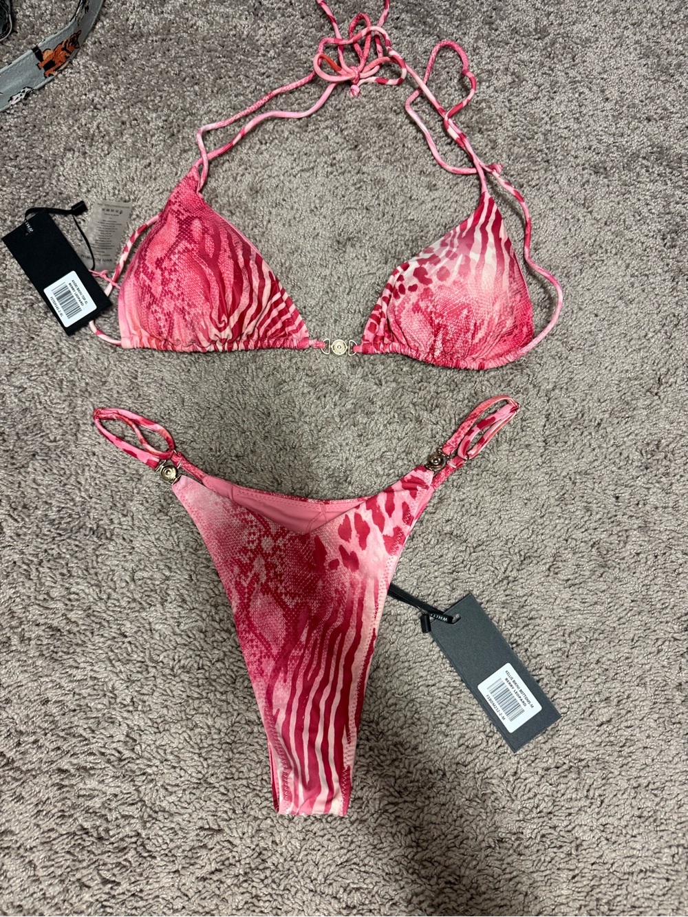 White Fox Boutique Pink Animal-Print Triangle Bikini Set